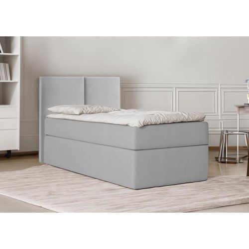 Bett Boxspringbett Continentalbett STAR MINI mit Bonell Matratze Einzelbett mit Container H3 (80x200 cm, Hellgrau - Itaka 51, mit Topper T25)