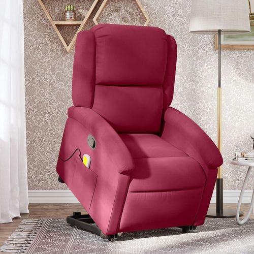 Massagesessel mit Aufstehhilfe Weinrot Samt 3204316