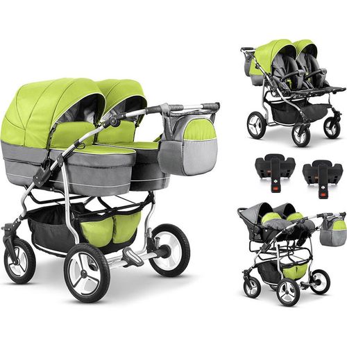 Zwillingskinderwagen 5 in 1 Twin Star inkl. Autositze und Iso Bases - 14 Teile - in 16 Farben