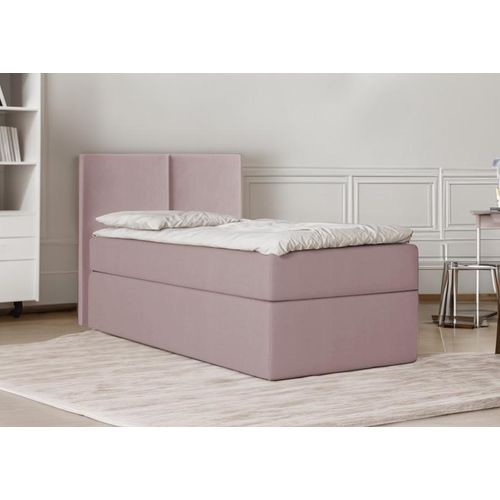 Bett Boxspringbett Continentalbett STAR MINI mit Bonell Matratze Einzelbett mit Container H3 (100x200 cm, Rosa - Itaka 38, mit Topper T25)