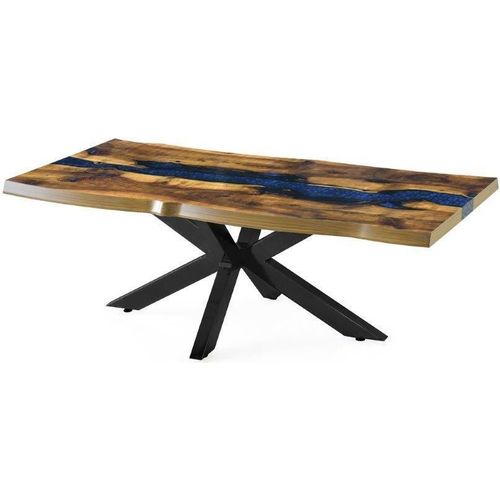 Esstisch Wohnzimmertisch Designer Kunstharz Epoxid blau 100x100x45 cm mit schwarzen Edelstahlbeinen
