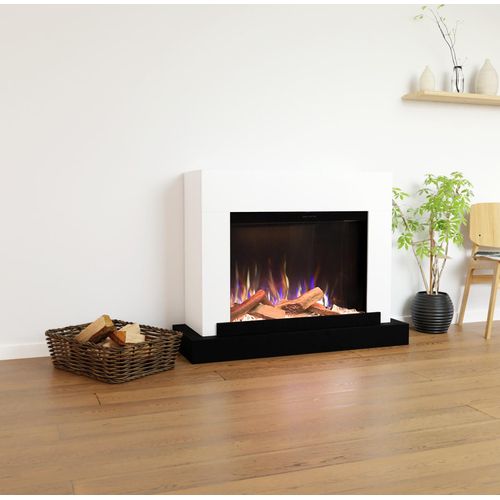 Glow Fire Elektrokamin 'PR4' | LED Standkamin in weiß mit Heizung (1500 W) | HxBxT: 126x97x43 cmcm