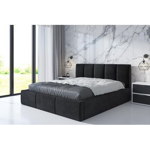 Polsterbett KENET 140 x 200 mit Matratze und Bettkasten. Farbe: Schwarz