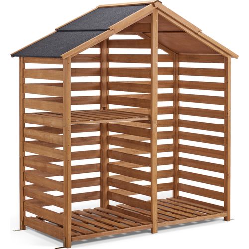 M MCombo Holzregal Außen, Kaminzubehör Kaminholzregal mit 2 Ebenen, Brennholzregal mit Wasserdichter Abdeckung, 85 x 175.5 x 184.5 CM, 1213 (Natur)