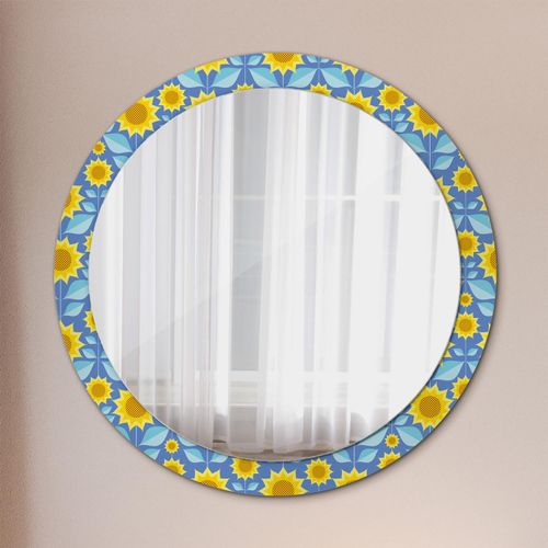 Spiegel - Mirror zum Wandspiegel Schlafzimmer – Schminkspiegel- geometrisch Sonnenblumen- Ø90cm