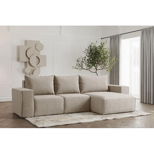 Ecksofa Designersofa ESTELLE in Stoff Poso Beige Ottomane Rechts