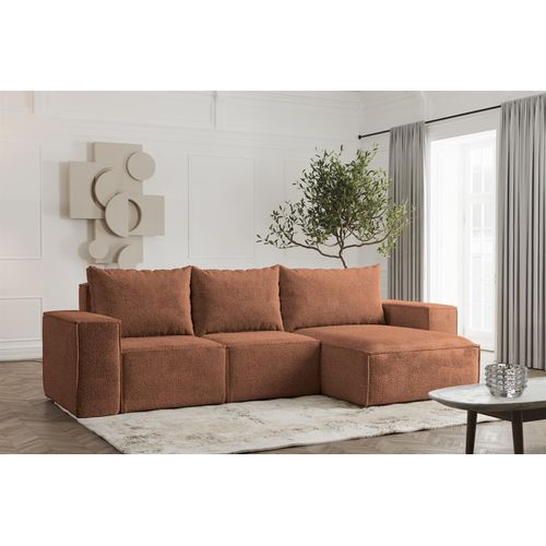 Ecksofa Designersofa ESTELLE in Stoff Abriamo Rostbraun Ottomane Rechts
