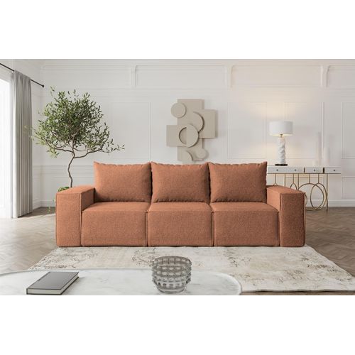 Sofa Designersofa ESTELLE 3-Sitzer mit Schlaffunktion in Stoff Abriamo Rostbraun