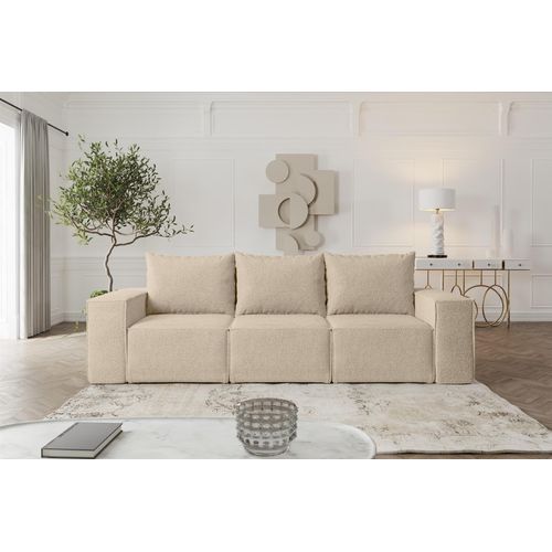 Sofa Designersofa ESTELLE 3-Sitzer mit Schlaffunktion in Stoff Abriamo Beige