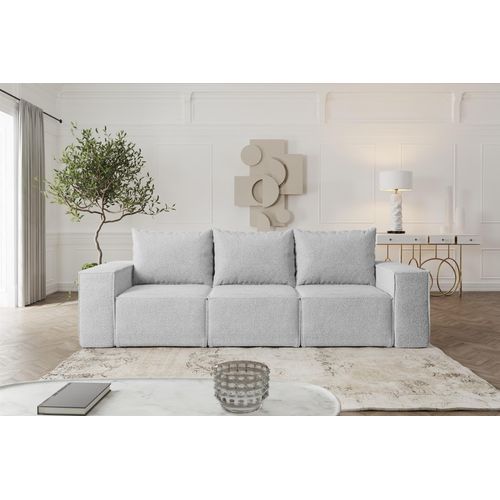 Sofa Designersofa ESTELLE 3-Sitzer mit Schlaffunktion in Stoff Abriamo Hellgrau