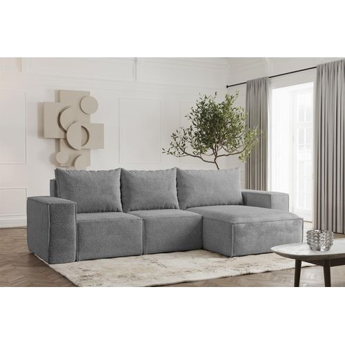 Ecksofa Designersofa ESTELLE in Stoff Abriamo Grau Ottomane Rechts