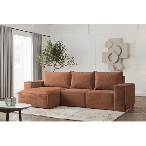 Ecksofa Designersofa ESTELLE in Stoff Abriamo Rostbraun Ottomane Links