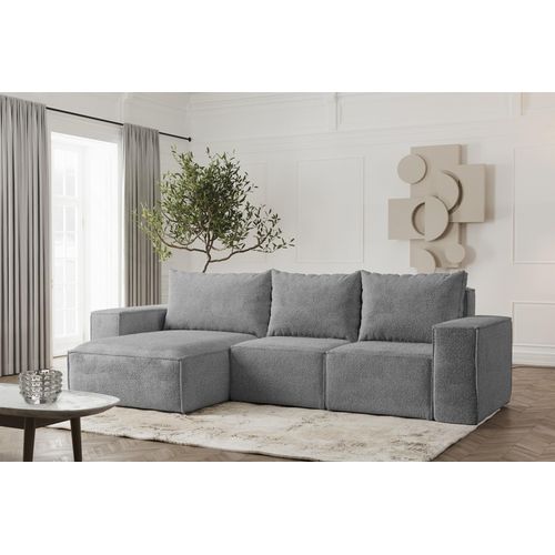 Ecksofa Designersofa ESTELLE in Stoff Abriamo Grau Ottomane Links