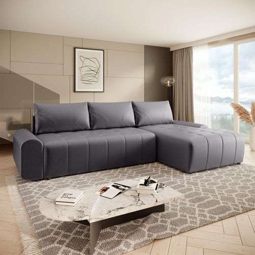 Ecksofa Costa L mit Schlaffunktion Bettkasten Stoff: Vogue 15 Dunkelgrau Ottomane: rechts