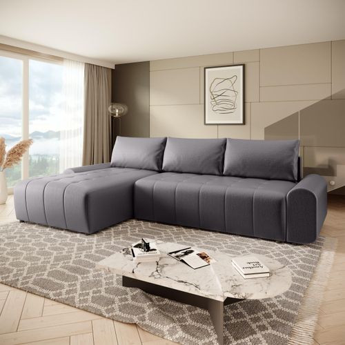 Ecksofa Costa L mit Schlaffunktion Bettkasten Stoff: Vogue 15 Dunkelgrau Ottomane: links
