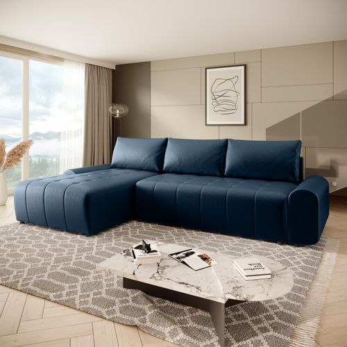 Ecksofa Costa L mit Schlaffunktion Bettkasten Stoff: Vogue 13 Blau Ottomane: links