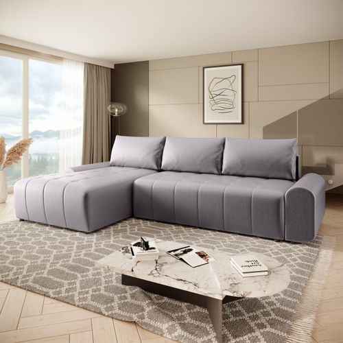 Ecksofa Costa L mit Schlaffunktion Bettkasten Stoff: Vogue 14 Grau Ottomane: links