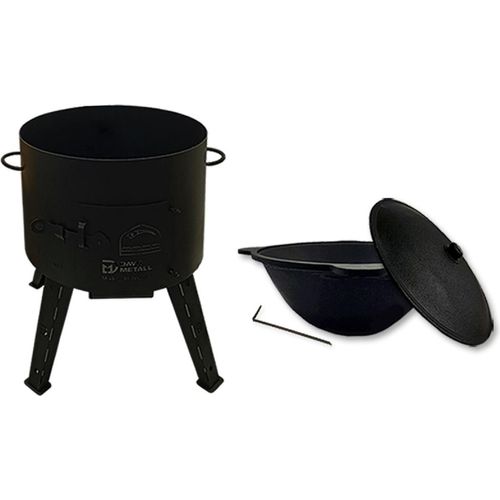 Utschak mit Kazan 10 L – Outdoor-Kochset mit traditionellem Gusseisen-Kazan und Feuerstelle (Utschak) | Perfekt zum Schmoren, Braten und für Eintopfge