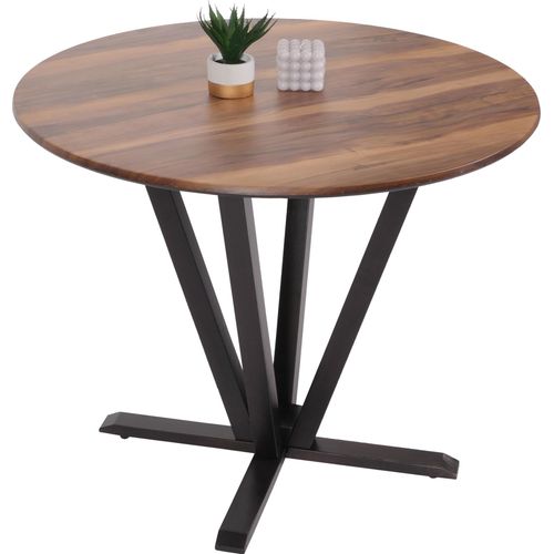 Bistrotisch HWC-M56, Tisch Esstisch, Massiv-Holz HPL Laminat Melamin Ø92cm, Sheesham Holz-Optik, dunkles Gestell