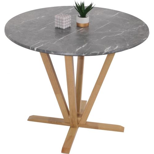 Bistrotisch HWC-M56, Tisch Esstisch, Massiv-Holz HPL Laminat Melamin Ø92cm, Marmor/Stein-Optik, helles Gestell