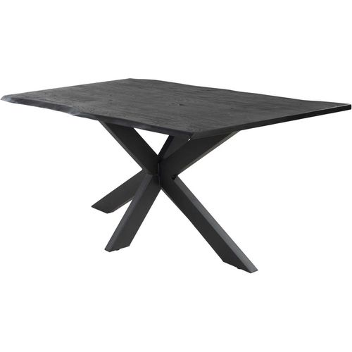 Esstisch - Schwarz - 180 x 90 cm - Akazie massiv - Metallgestell - mit Baumkante