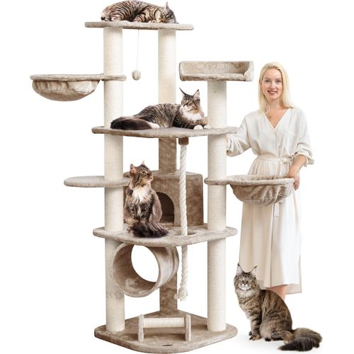 HAPPYPET Großer Kratzbaum Stabil 'Parker' 171 cm - 11 cm Stämme, Große Liegemulden, Kratzrolle, Kletterbaum XXL Katzenbaum für Katzen, Cappuccino