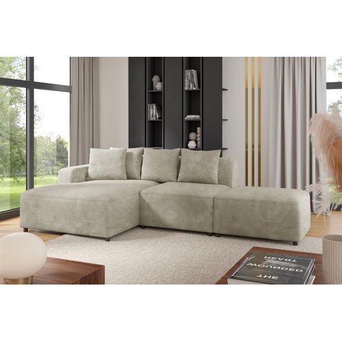 Ecksofa Designersofa MEGAN XS inkl. Hocker Stoff Poso Beige Ottomane Links