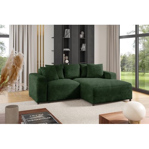 Ecksofa Designersofa Sofa MEGAN XS in Stoff Poso Dunkelgrün Ottomane Rechts
