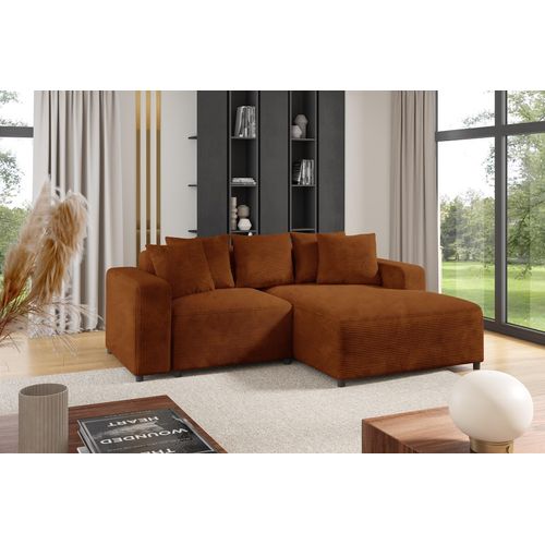 Ecksofa Designersofa Sofa MEGAN XS in Stoff Poso Rostbraun Ottomane Rechts