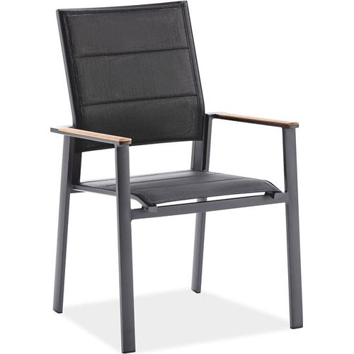 Gartenstuhl Revento 62x63 Stoff in Schwarz Armlehne Teak Gestell Alu Anthrazit