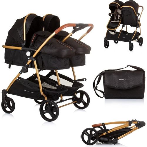 Chipolino Geschwisterkinderwagen Duo Smart klappbar umbaubar verstellbar Fußsack schwarz