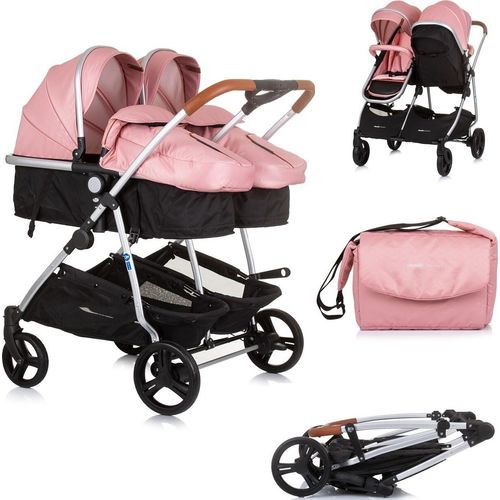 Chipolino Geschwisterkinderwagen Duo Smart klappbar umbaubar verstellbar Fußsack rosa