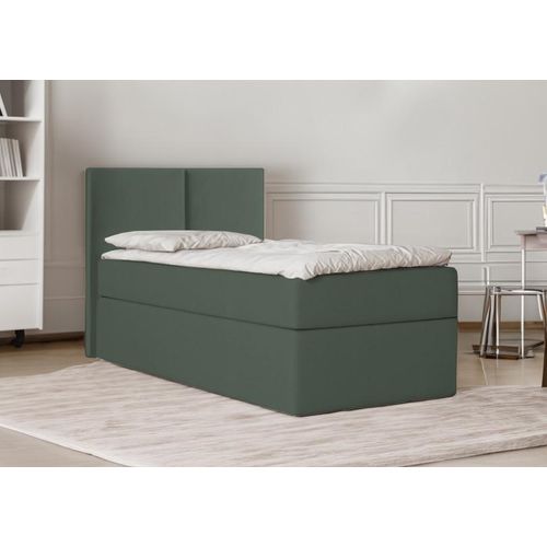 Bett Boxspringbett Continentalbett STAR MINI mit Bonell Matratze Einzelbett mit Container H3 (90x200 cm, Grün - Itaka 10, mit Topper VISCO)