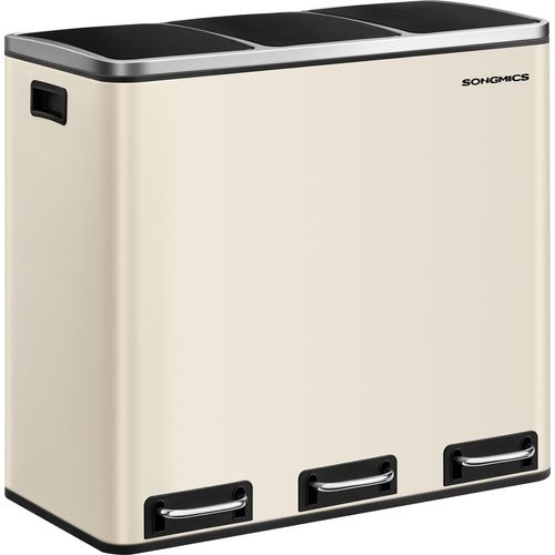 SONGMICS Mülleimer Küche, 3 x 18 L, Mülltrennsystem 3 Fächer, Abfalleimer, Treteimer, für gelben Sack
