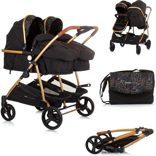 Chipolino Geschwisterkinderwagen Duo Smart klappbar umbaubar verstellbar Fußsack schwarz gemustert