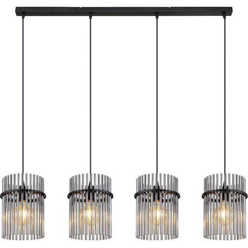 LED Pendelleuchte, Metall, Schwarz, Glasstäbe Rauchfarbe, L 110 cm