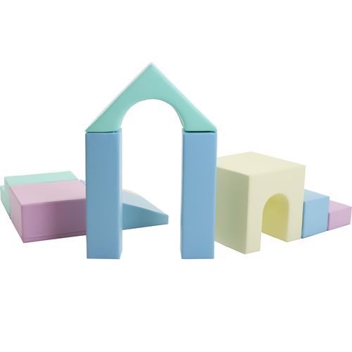 IGLU Soft Play Softbausteine Schaumstoffbausteine Riesenbausteine Bauklötze Spielbausteine mit Anti-Rutsch 10 TLG. Helles Pastell