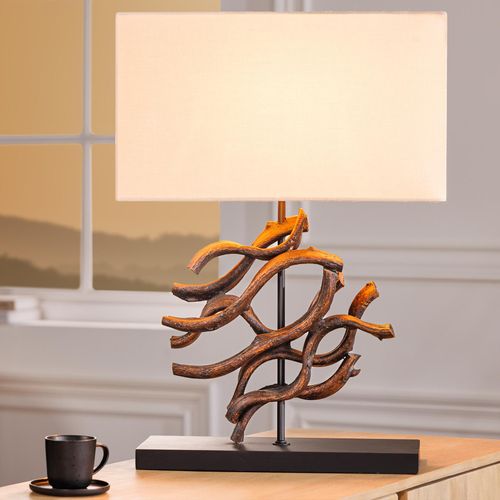riess-ambiente Design Tischlampe WAVE 60cm natur Massivholz beige Baumwollschirm Tischleuchte Lampe Leuchte