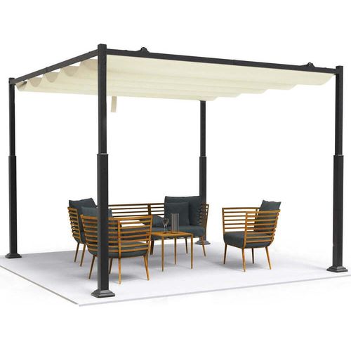 VOUNOT® Pergola 3x3m wasserdicht stabil mit Terrassenüberdachung freistehend Outdoor Beige