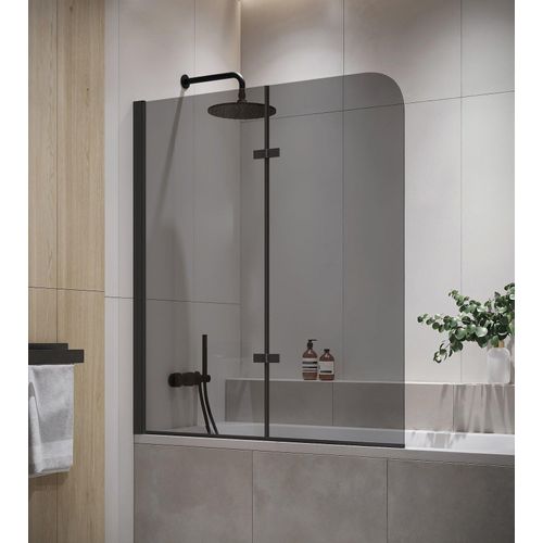 Badewanne Austin Schwarz Grauglass 5mm mit Nanobeschichtung 110 x 140cm Duschwand Duschabtrennung Badewannenaufsatz