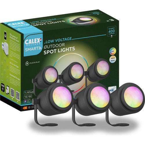 Calex Smart Outdoor 24V LED Bodenstrahler, RGB-Farben & kalt- bis warmweiß Licht, dimmbar, wasserdicht, WLAN + Bluetooth Gateway App- & Sprachsteuerung