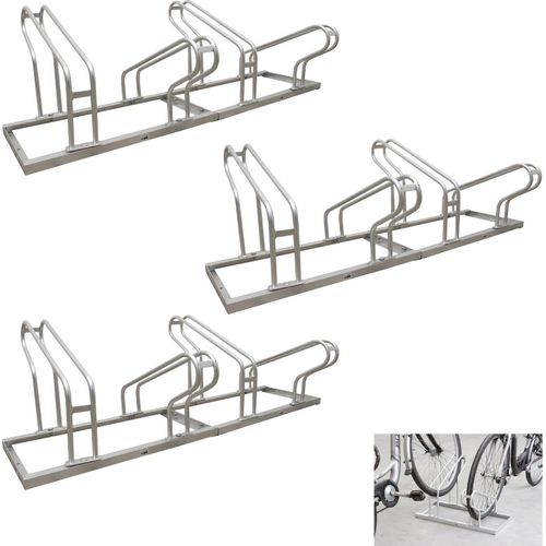 Fahrradständer für 12 Fahrräder höhenversetzt 420 x 45 cm Stahl feuerverzinkt grau 6x2 Bodenparker Reihenparker