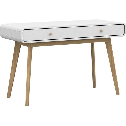 Schreibtisch ></noscript>Janne< 2 Schubladen, in Weiß und Eiche - 120x79x50cm (BxHxT)