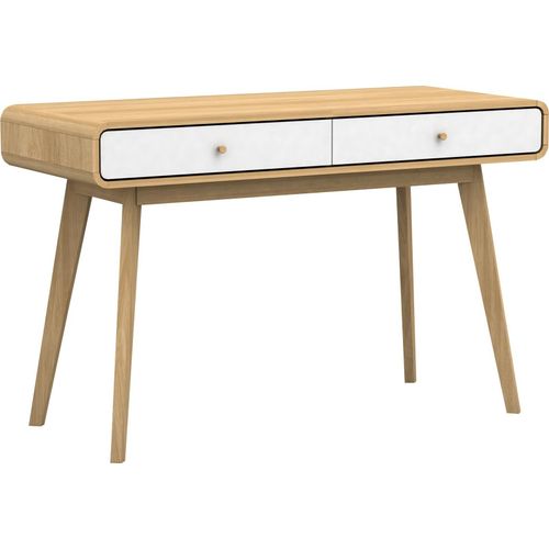 Schreibtisch ></noscript>Janne< 2 Schubladen, in Eiche und weiss - 120x79x50cm (BxHxT)