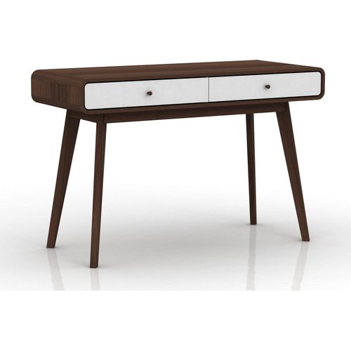 Schreibtisch ></noscript>Janne< 2 Schubladen, in Walnuss braun und weiss - 120x79x50cm (BxHxT)