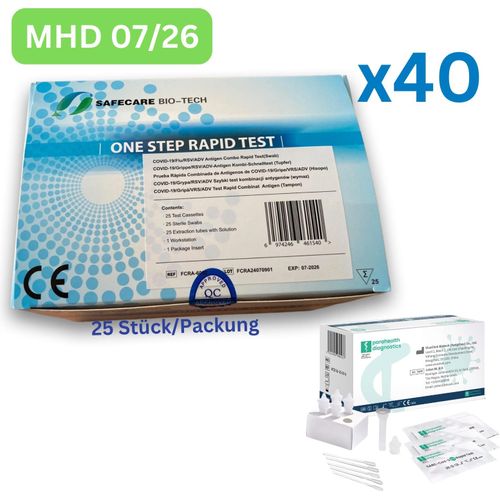Safecare One Step Kombi Antigen Schnelltest | Laien-Selbsttest 675 Stück MHD 07/26 | 27 x 25er Pack | ID: 2099 | GRATIS parahealth Tests (5 Stück, MHD 12/25)