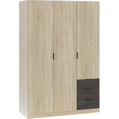 Kleiderschrank ></noscript>LC-180< 3 Schubladen, Canadian Eiche Nachbildung / Oxid - 121x180x52 (BxHxT)