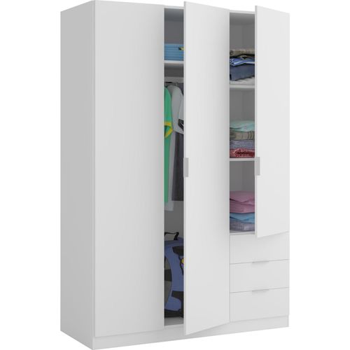 Kleiderschrank ></noscript>LC-180< 3 Schübe, in Weiß - 121x180x52 (BxHxT)