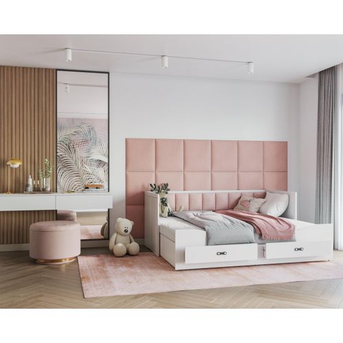Kinderbett, Multifunktion Bett HE-T, auch für 2 Kinder, mit Matratze, Schublade. Farbe Weiß/Rosa