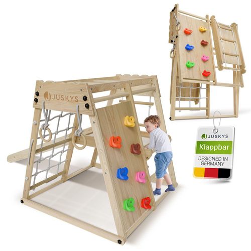 Juskys Mini Klettergerüst für Kinder - Rutsche, Kletterwand & Turnringe - Natur